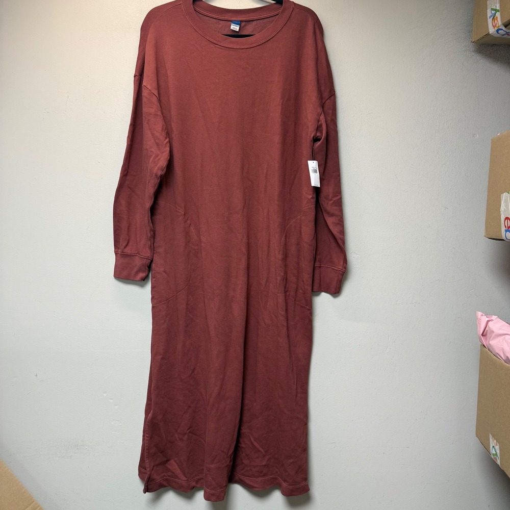 Old Navy Sweatshirt Dress Womens L Terracotta NEW French Terry Midi 738374
